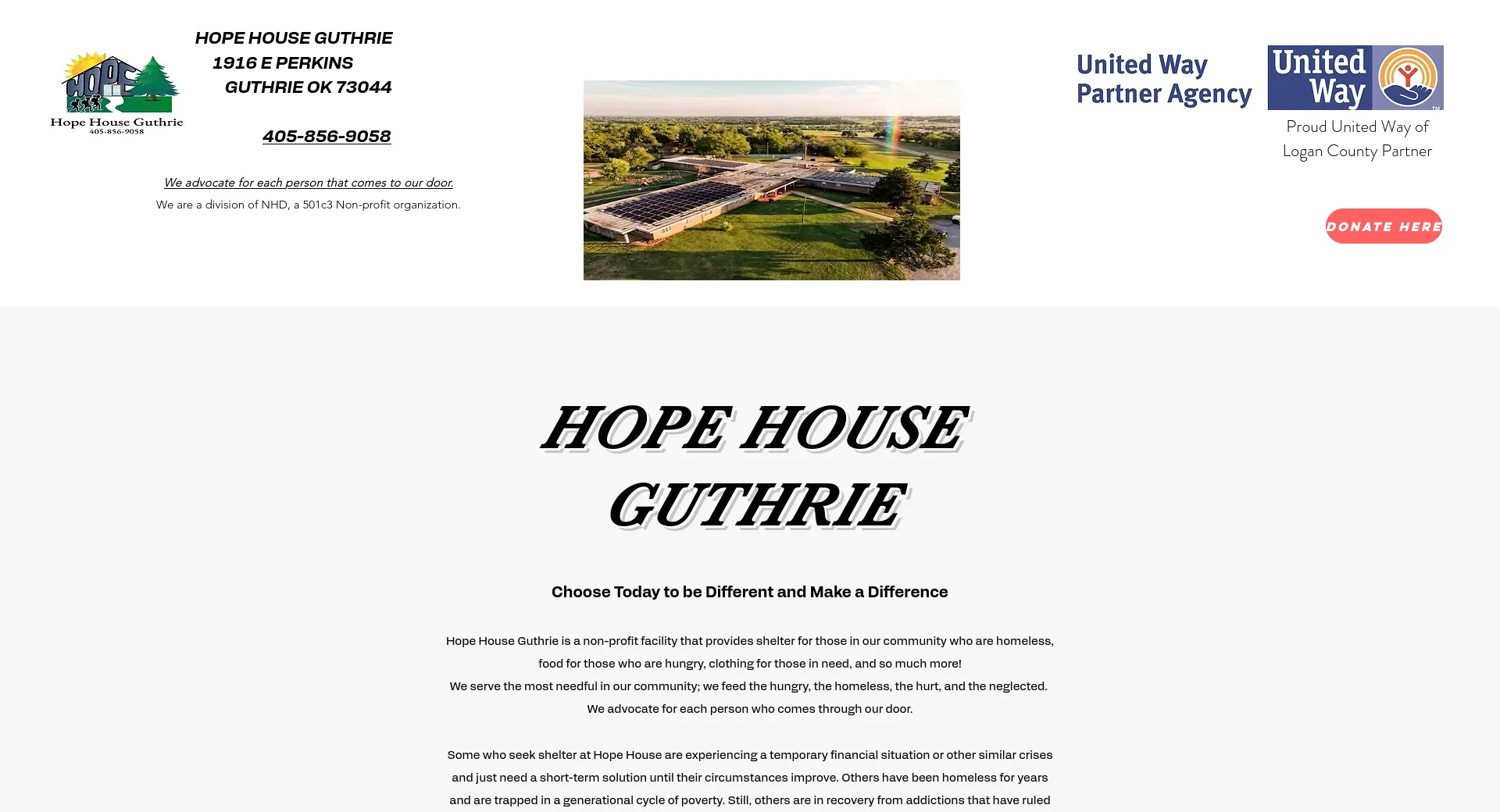 Hope House Guthrie website before the redesign.